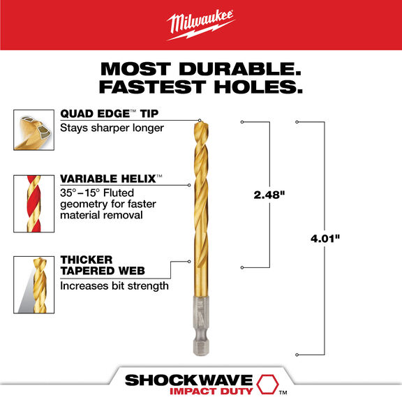 1/4" SHOCKWAVE Impact Duty RED HELIX Titanium Drill Bit image number 1